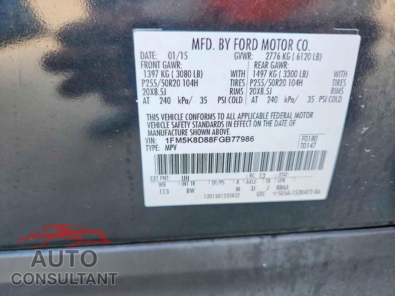 FORD EXPLORER 2015 - 1FM5K8D88FGB77986