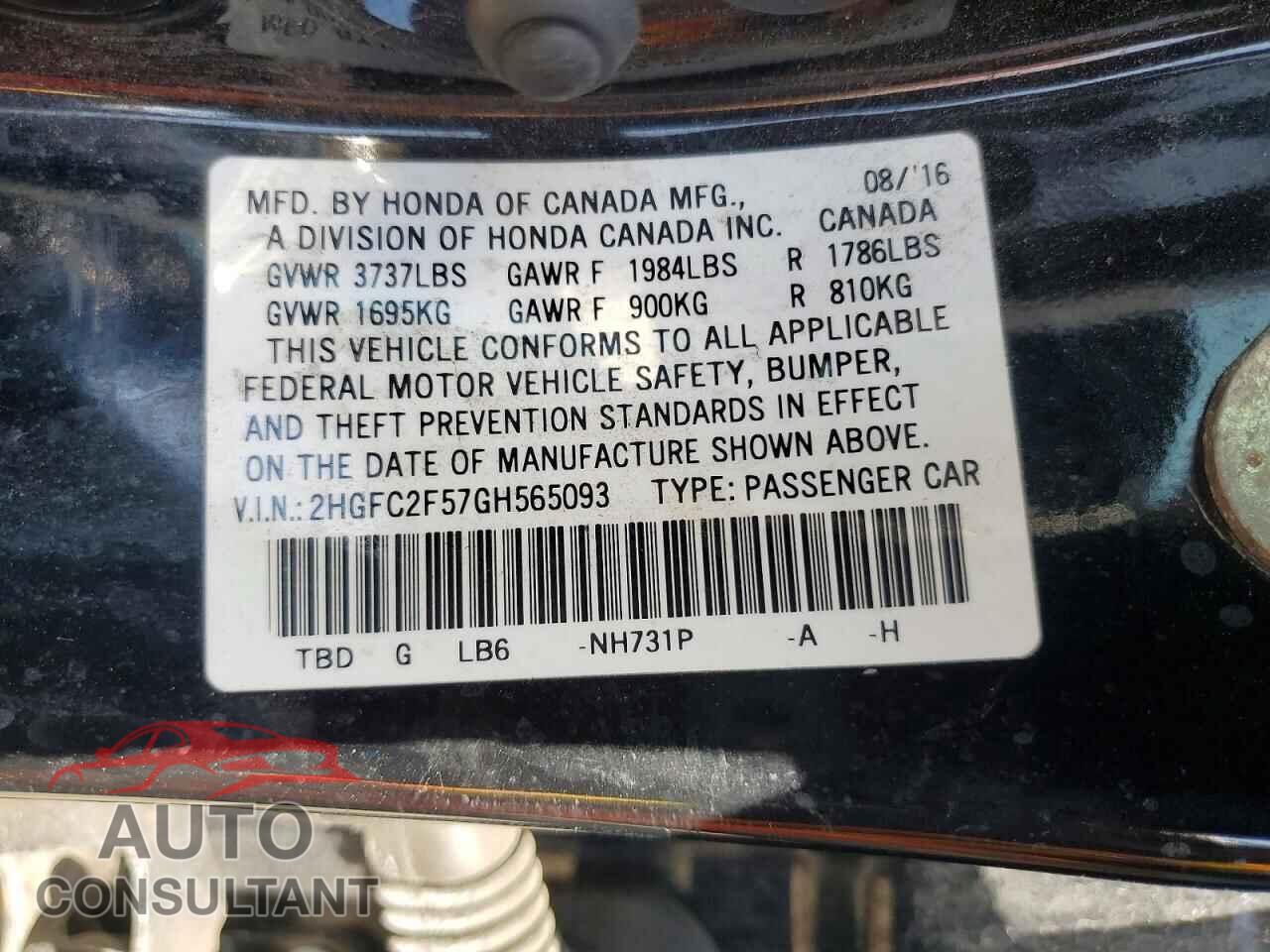 HONDA CIVIC 2016 - 2HGFC2F57GH565093