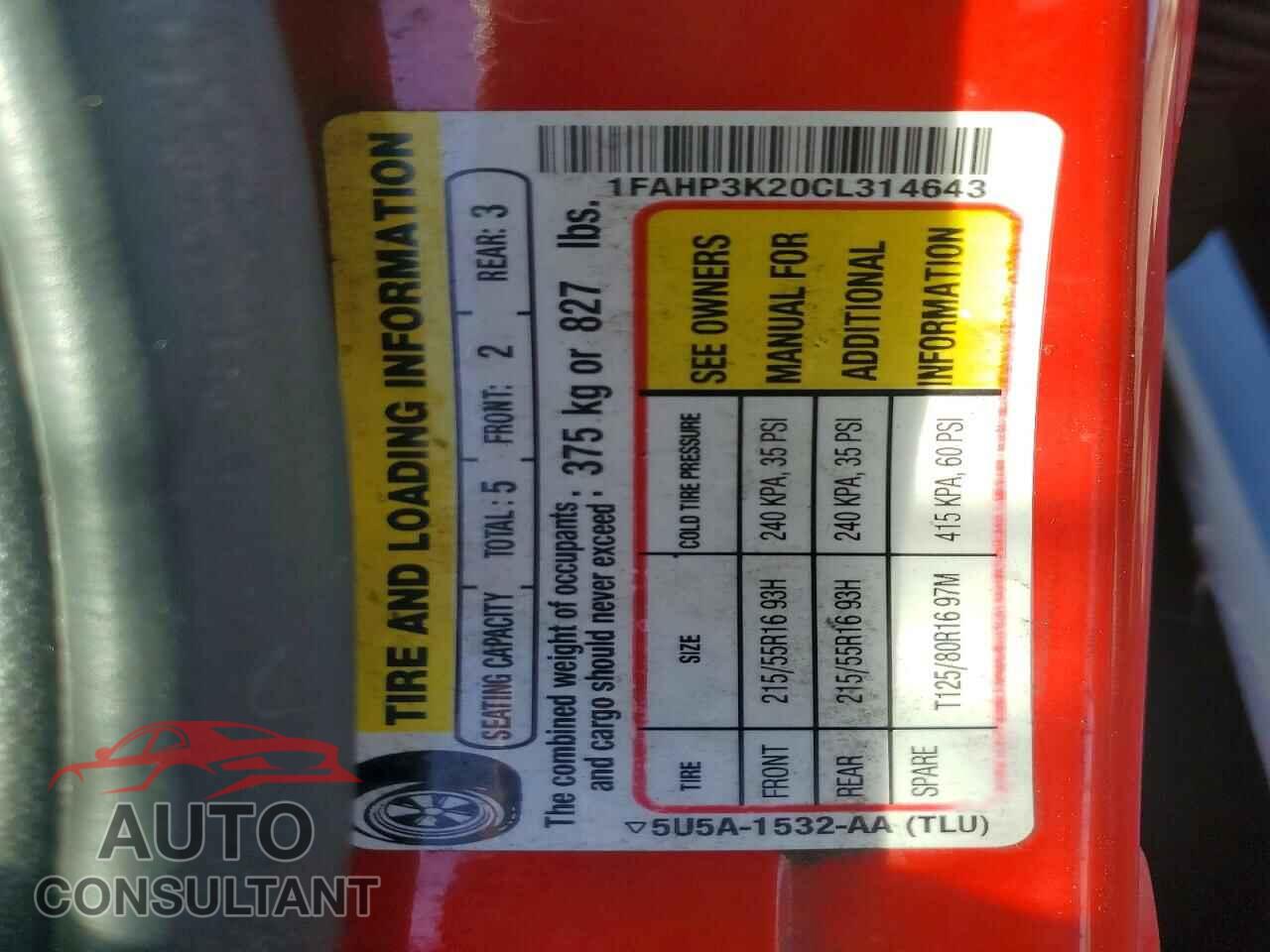 FORD FOCUS 2012 - 1FAHP3K20CL314643