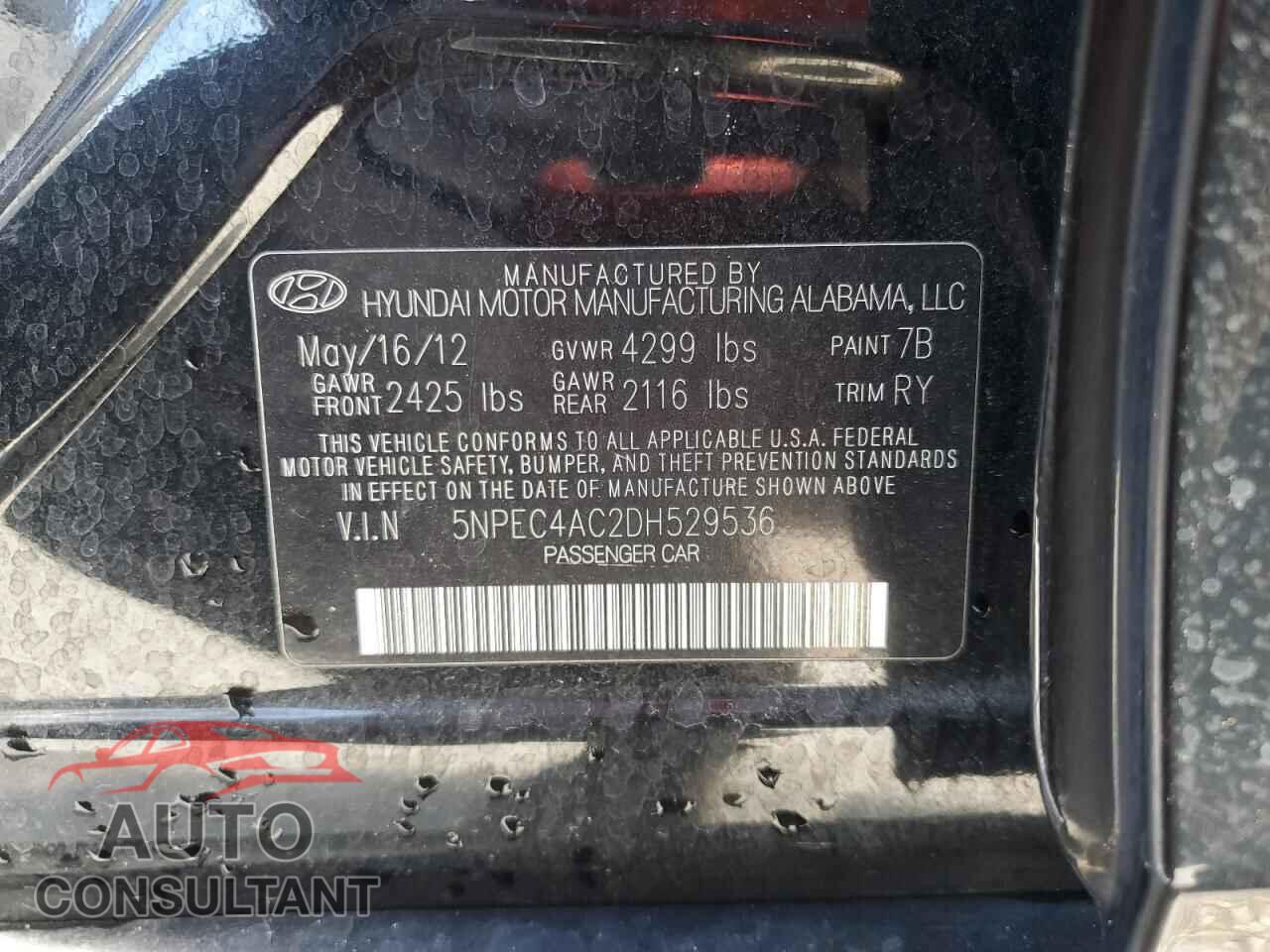HYUNDAI SONATA 2013 - 5NPEC4AC2DH529536