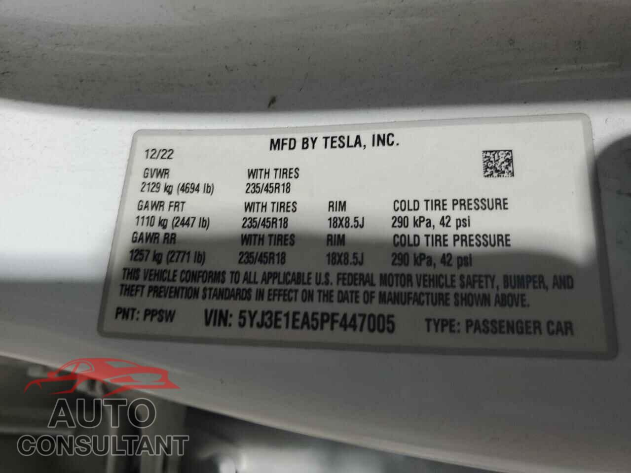 TESLA MODEL 3 2023 - 5YJ3E1EA5PF447005