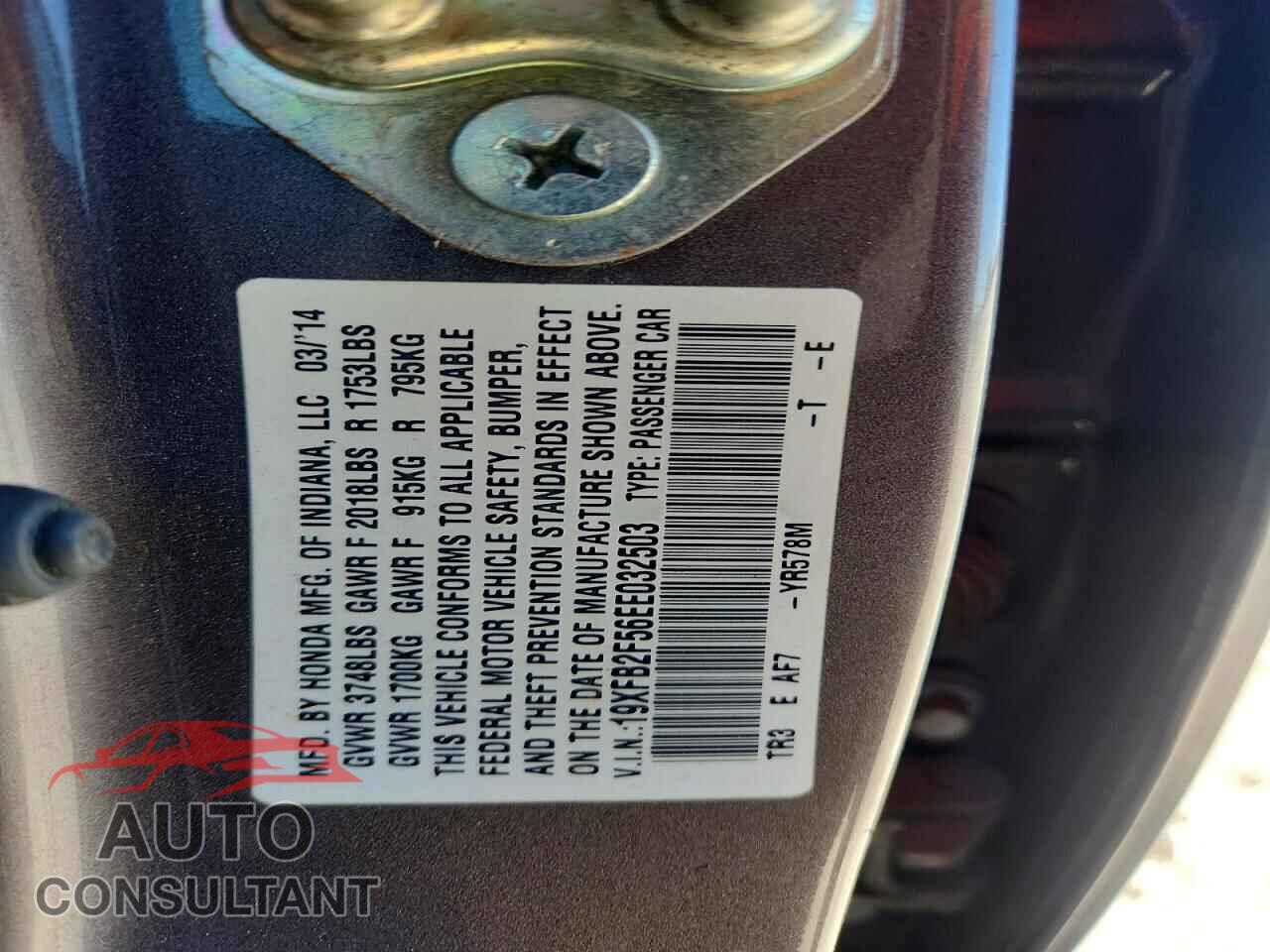HONDA CIVIC 2014 - 19XFB2F56EE032503