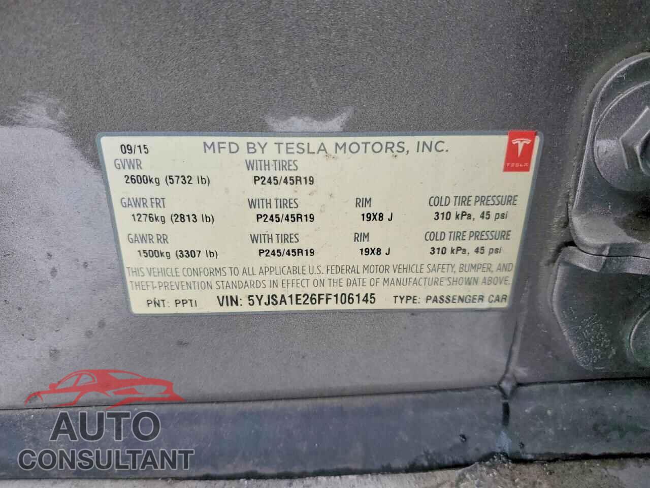 TESLA MODEL S 2015 - 5YJSA1E26FF106145