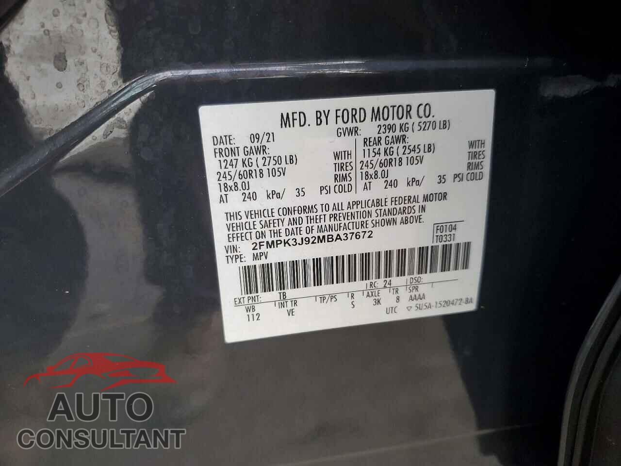 FORD EDGE 2021 - 2FMPK3J92MBA37672