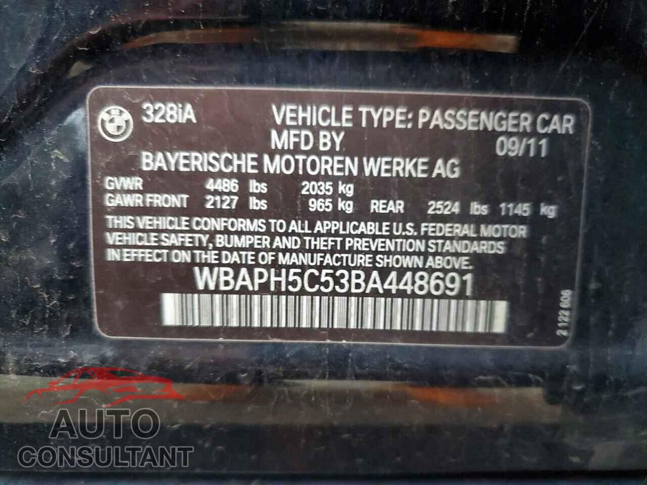 BMW 3 SERIES 2011 - WBAPH5C53BA448691