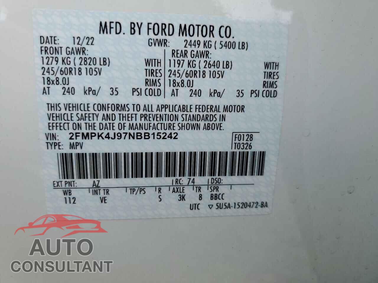 FORD EDGE 2022 - 2FMPK4J97NBB15242
