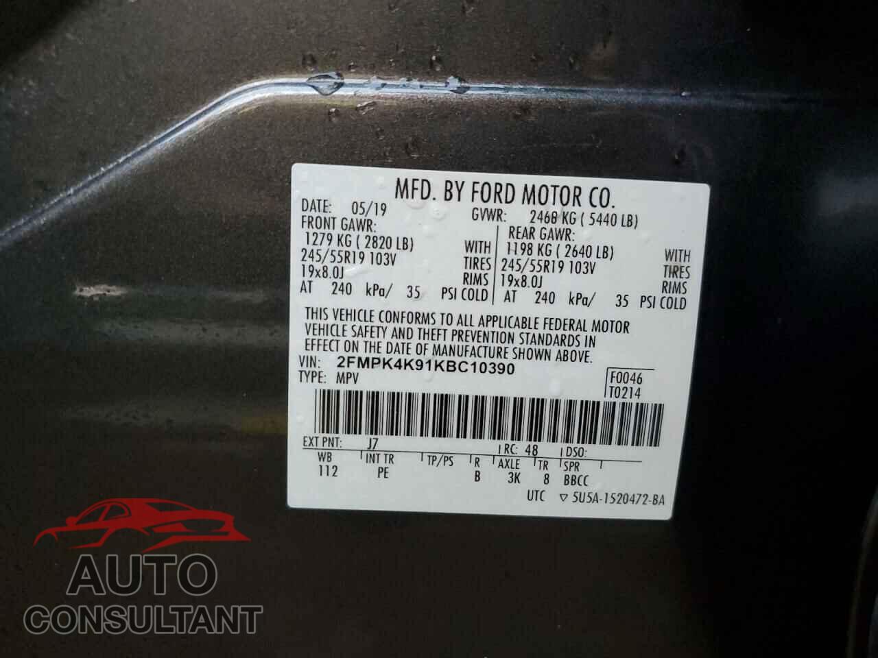 FORD EDGE 2019 - 2FMPK4K91KBC10390