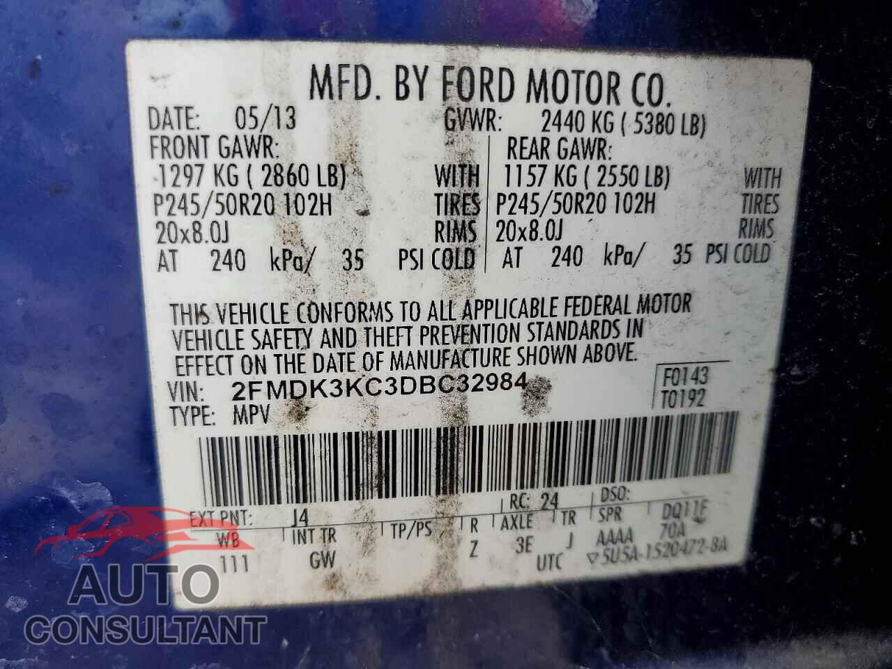 FORD EDGE 2013 - 2FMDK3KC3DBC32984