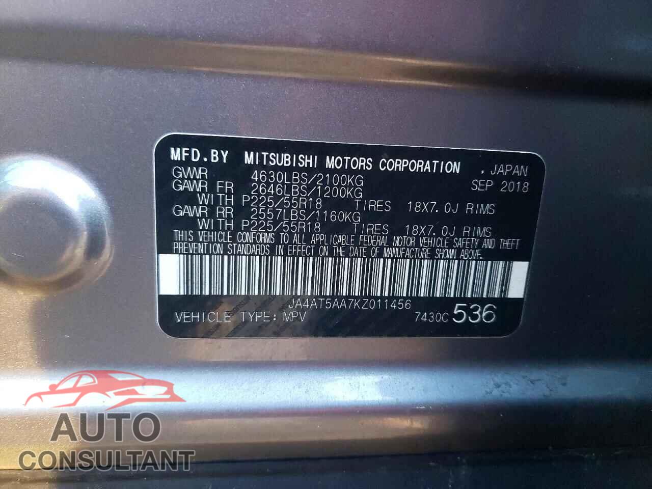 MITSUBISHI ECLIPSE 2019 - JA4AT5AA7KZ011456