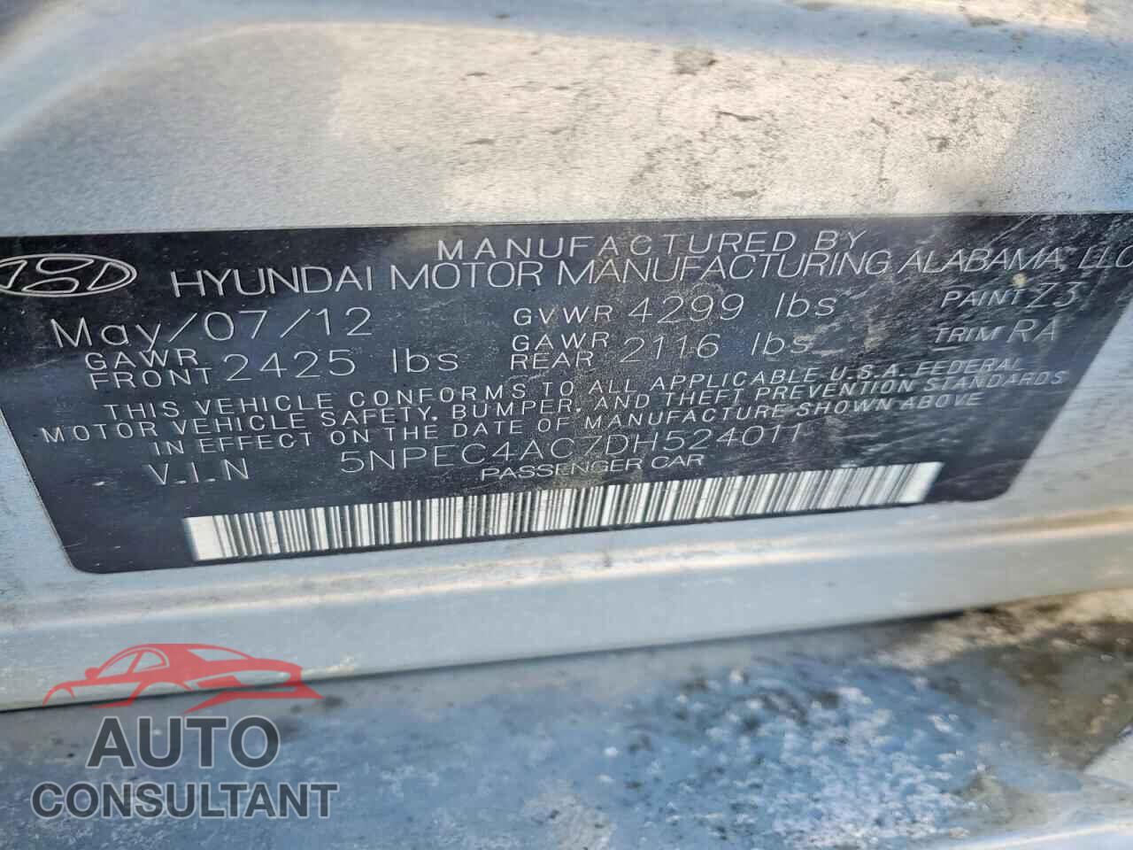 HYUNDAI SONATA 2013 - 5NPEC4AC7DH524011