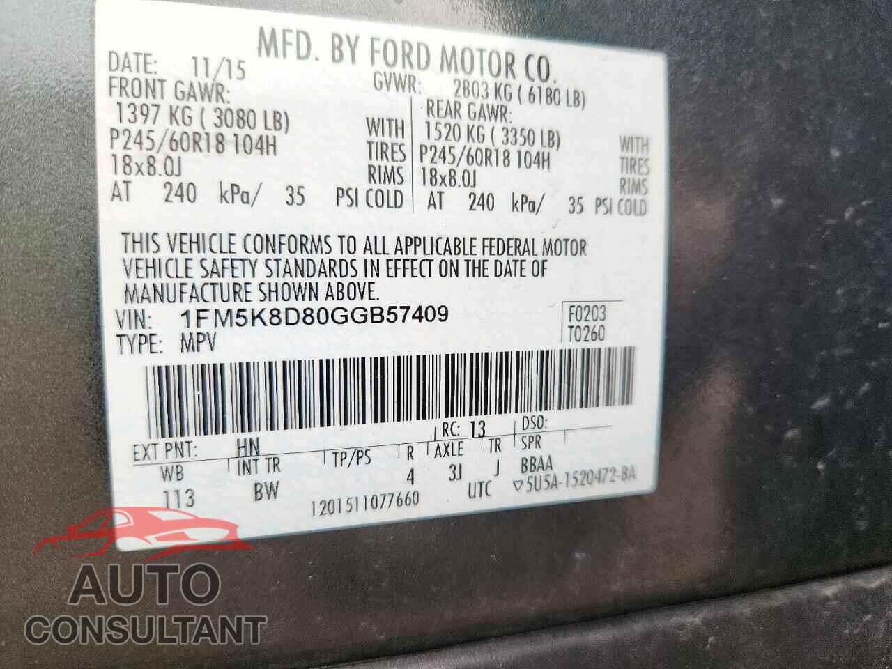 FORD EXPLORER 2016 - 1FM5K8D80GGB57409