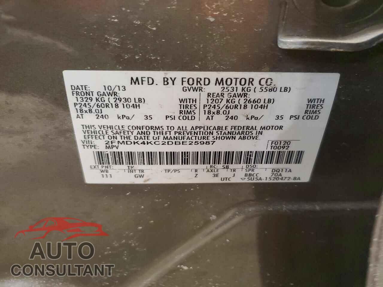 FORD EDGE 2013 - 2FMDK4KC2DBE25987
