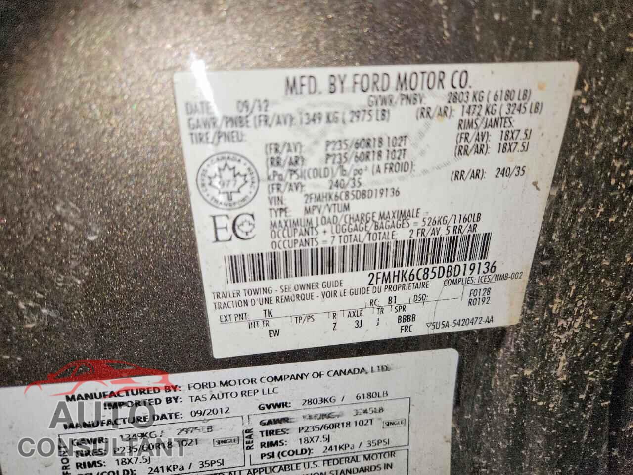 FORD FLEX 2013 - 2FMHK6C85DBD19136