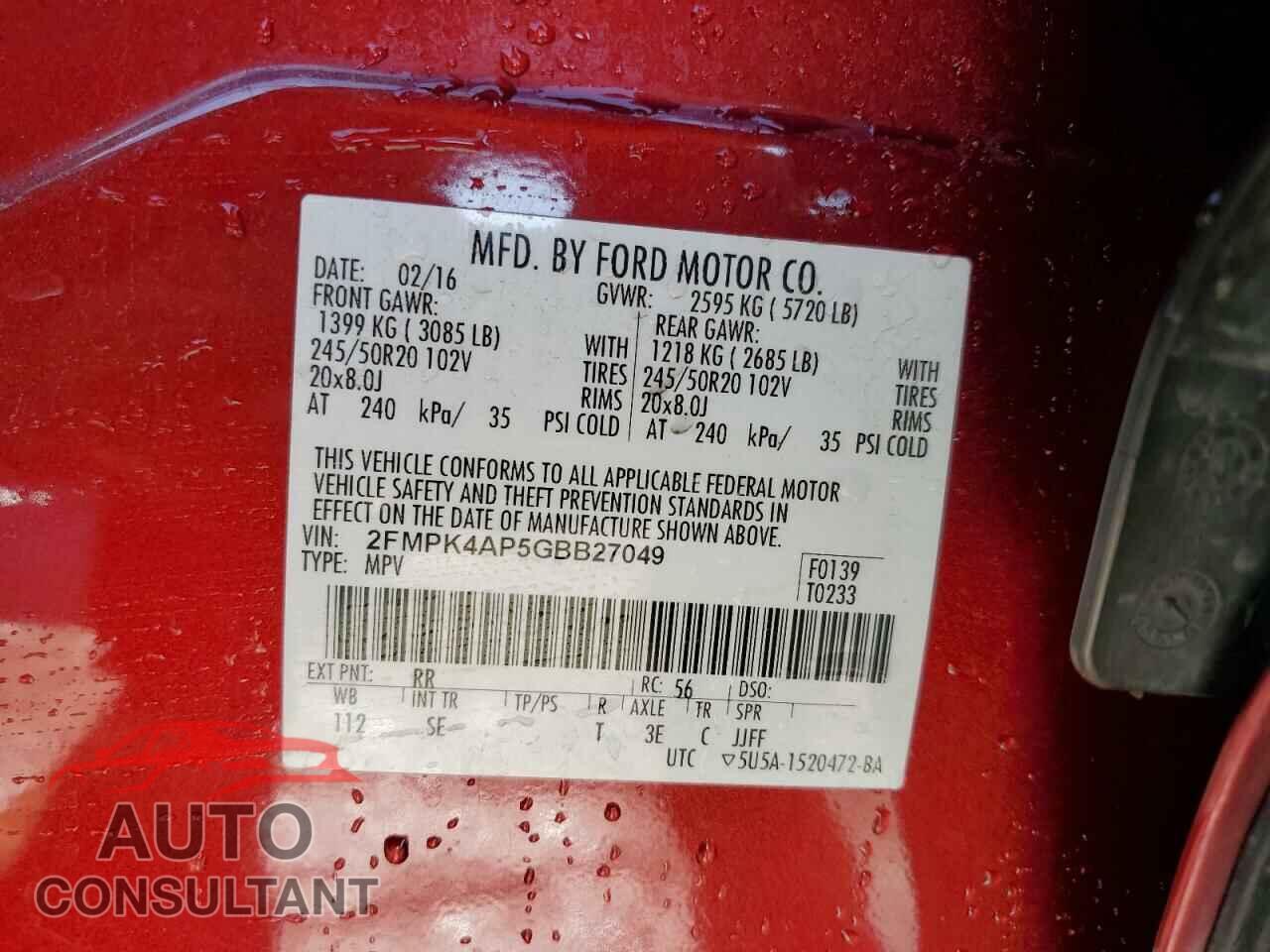 FORD EDGE 2016 - 2FMPK4AP5GBB27049