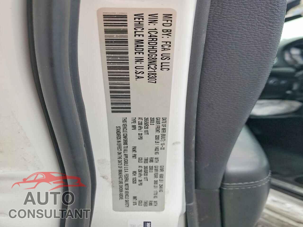 DODGE DURANGO 2022 - 1C4RDHDG8NC218307