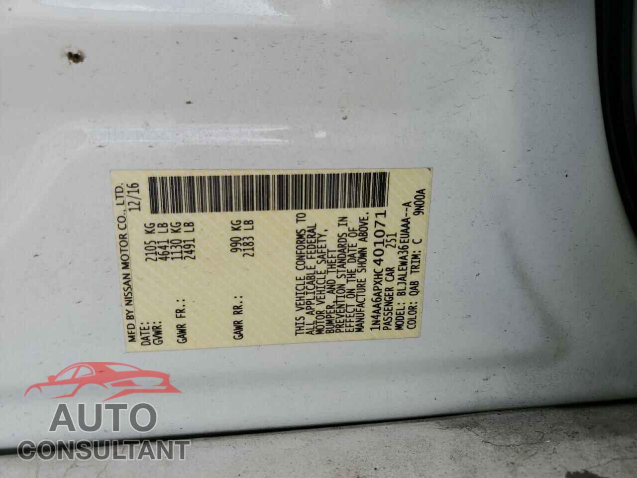 NISSAN MAXIMA 2017 - 1N4AA6APXHC401071
