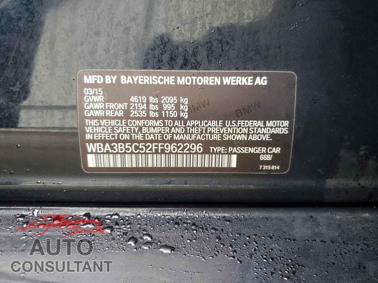 BMW 3 SERIES 2015 - WBA3B5C52FF962296