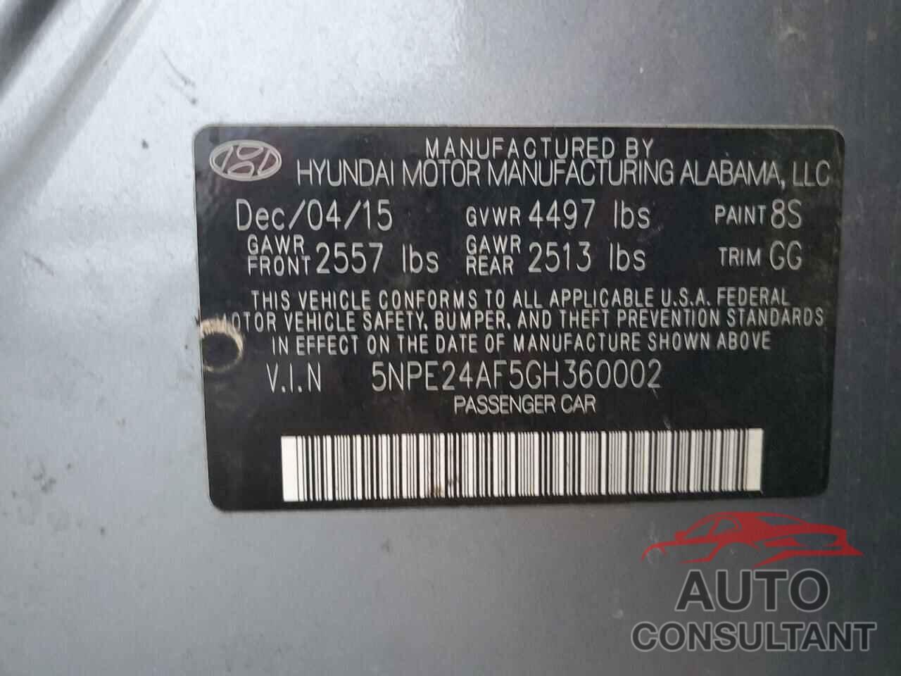 HYUNDAI SONATA 2016 - 5NPE24AF5GH360002