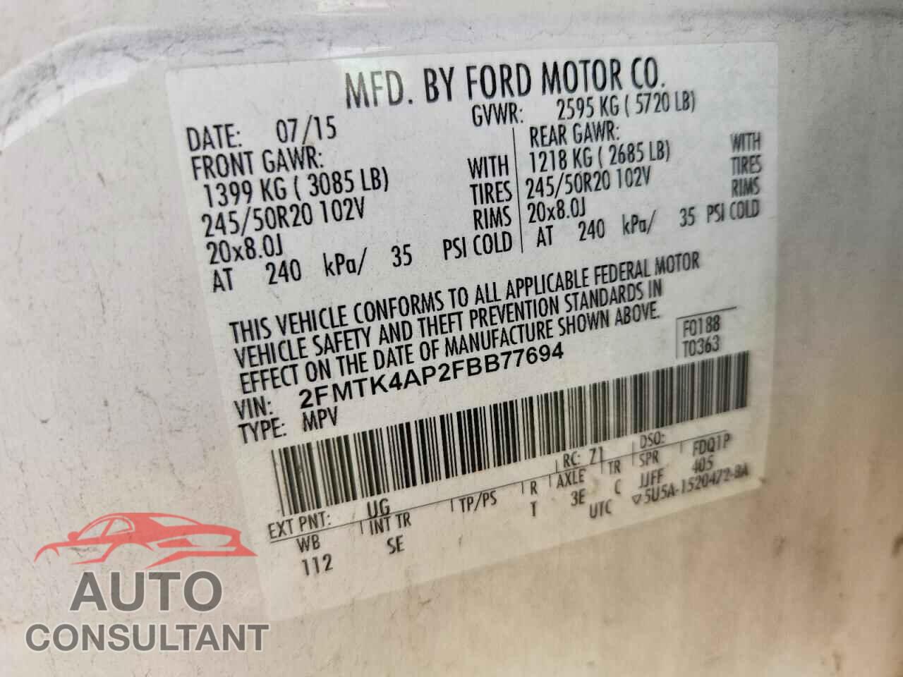 FORD EDGE 2015 - 2FMTK4AP2FBB77694