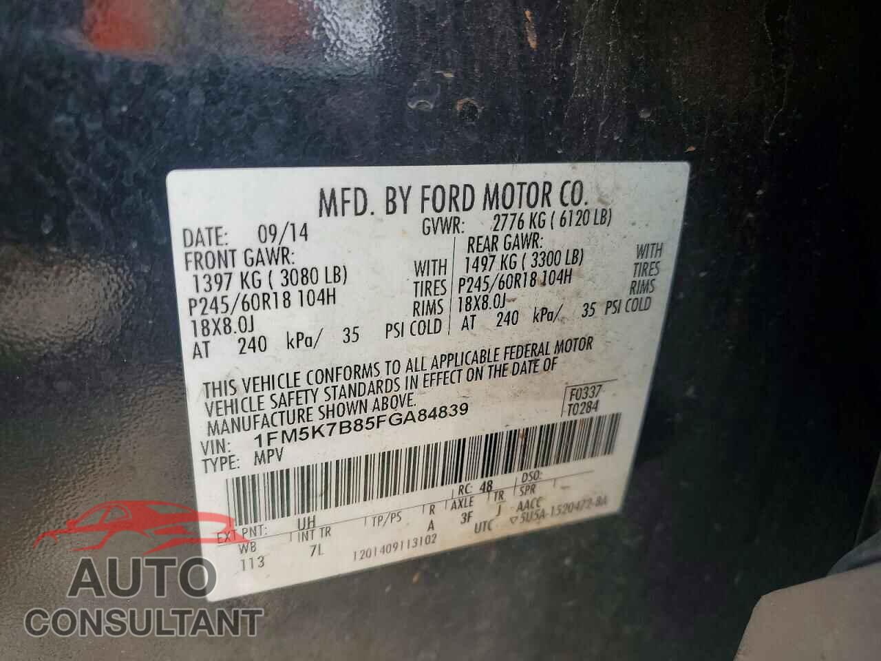 FORD EXPLORER 2015 - 1FM5K7B85FGA84839