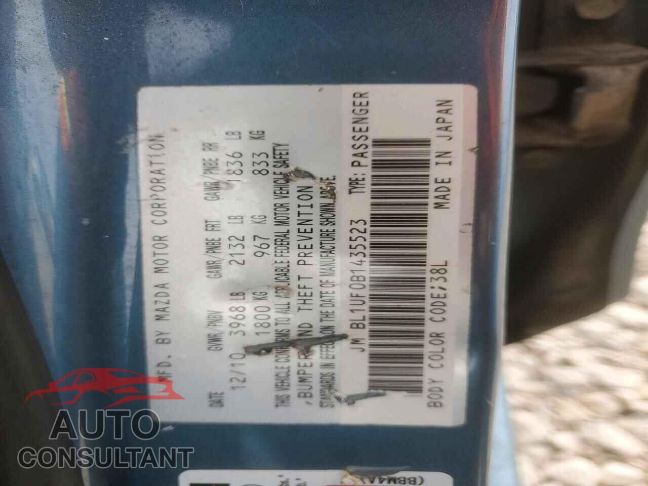 MAZDA 3 2011 - JM1BL1UF0B1435523
