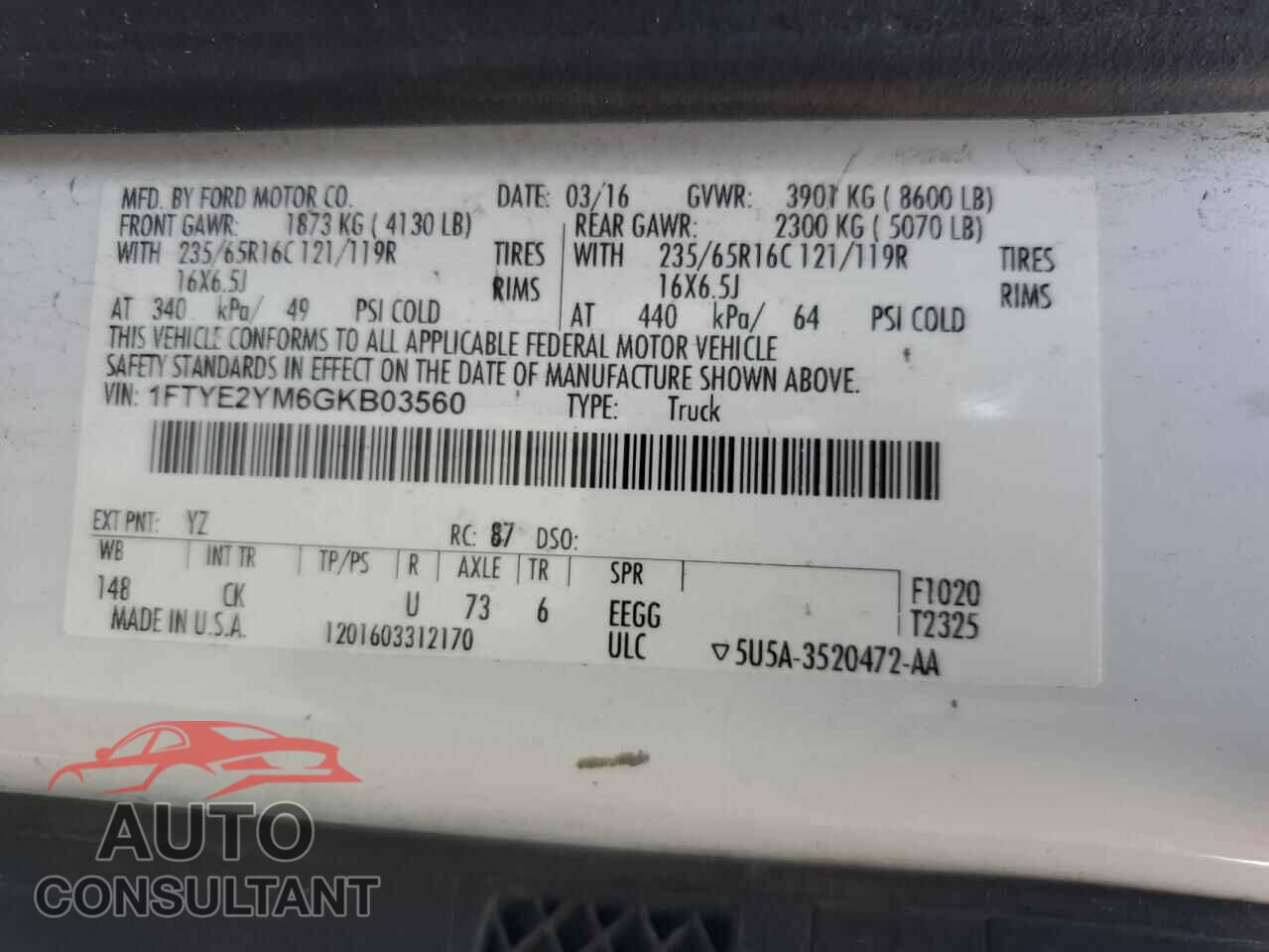 FORD TRANSIT 2016 - 1FTYE2YM6GKB03560