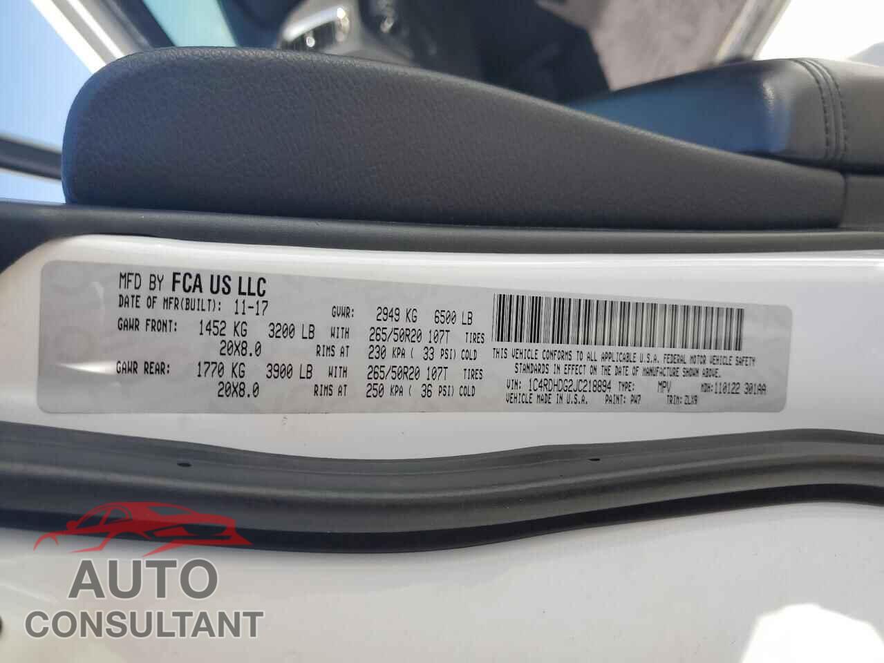 DODGE DURANGO 2018 - 1C4RDHDG2JC218894