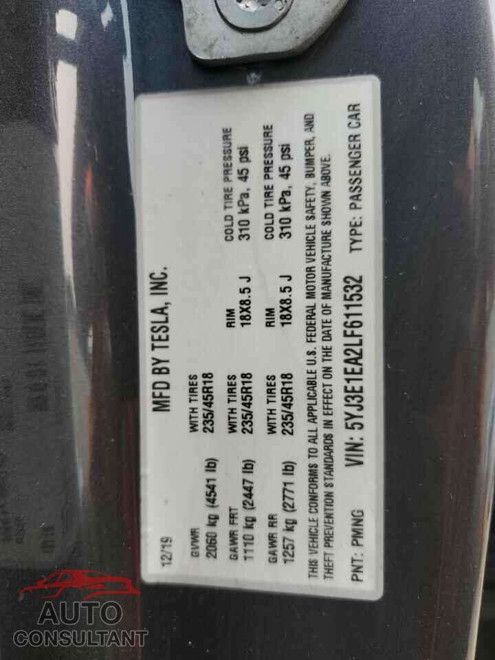 TESLA MODEL 3 2020 - 5YJ3E1EA2LF611532