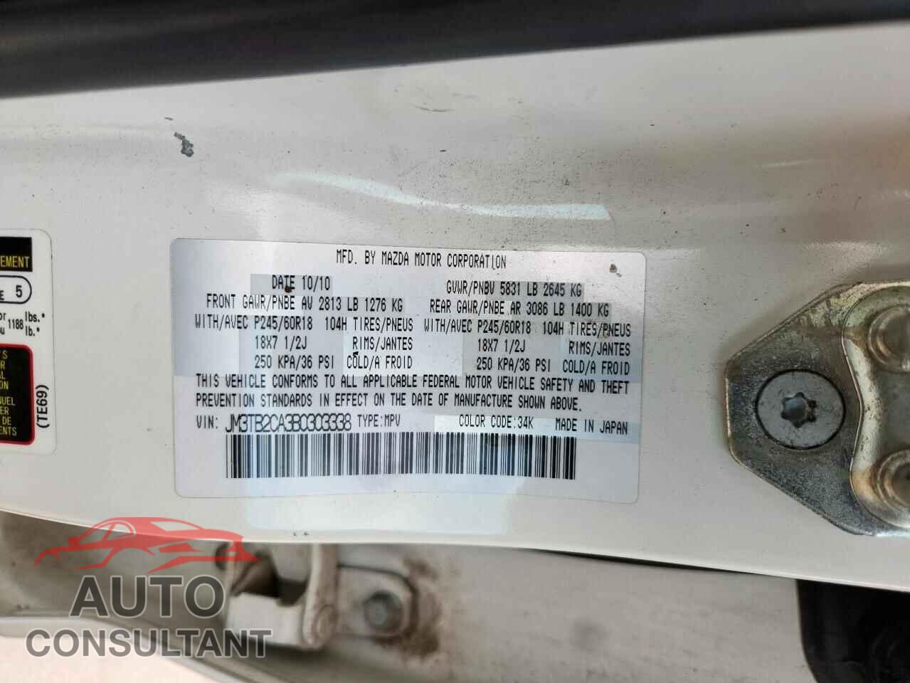 MAZDA CX-9 2011 - JM3TB2CA3B0303338