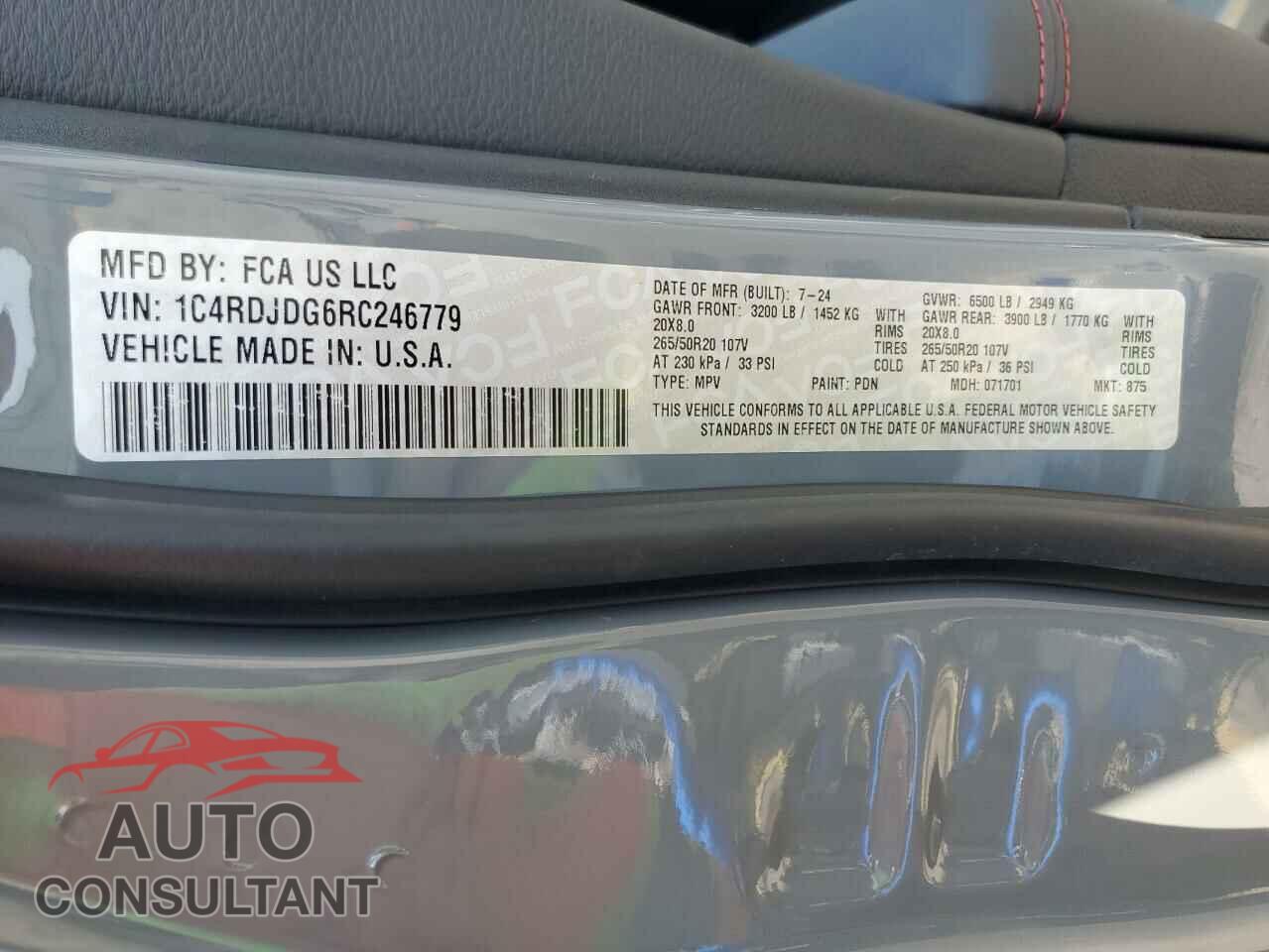 DODGE DURANGO 2024 - 1C4RDJDG6RC246779
