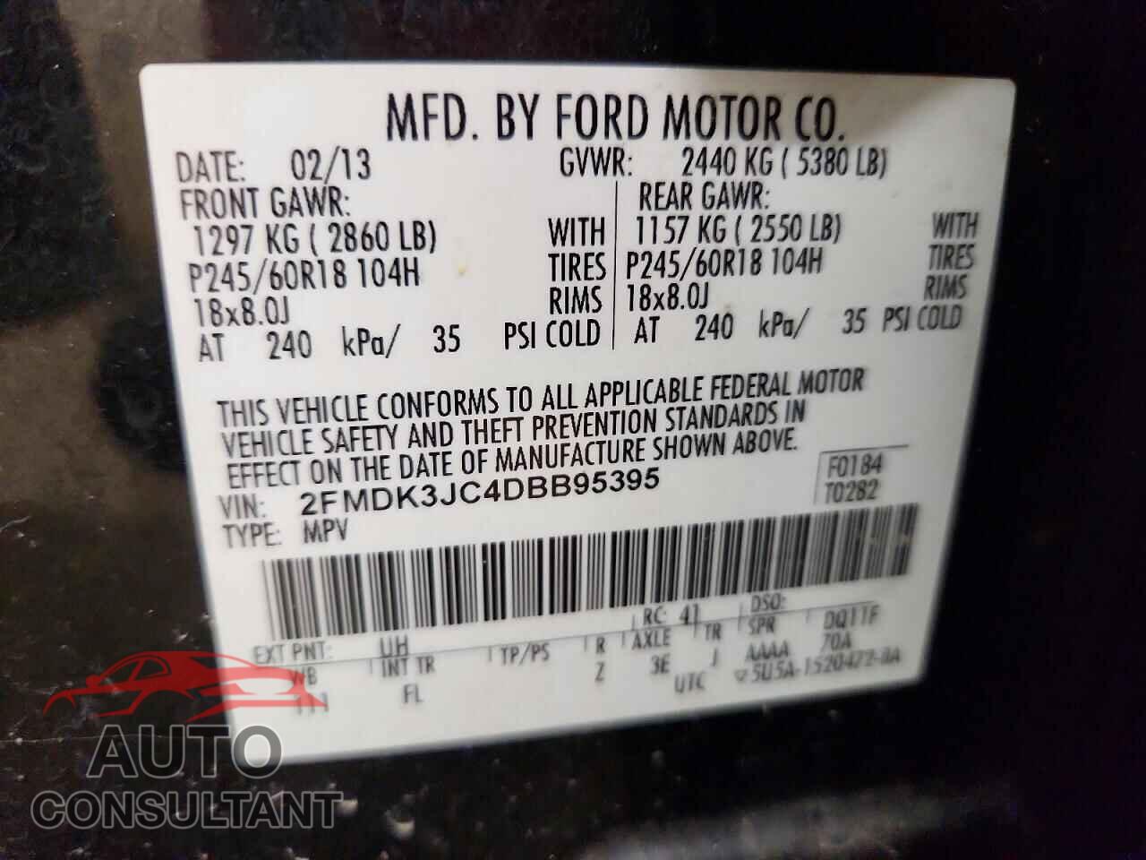 FORD EDGE 2013 - 2FMDK3JC4DBB95395