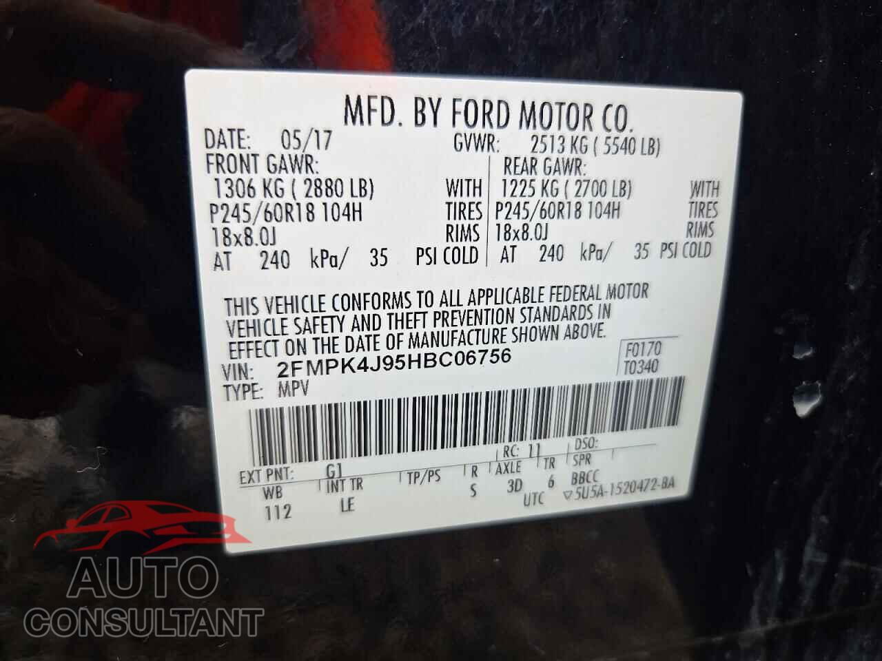 FORD EDGE 2017 - 2FMPK4J95HBC06756