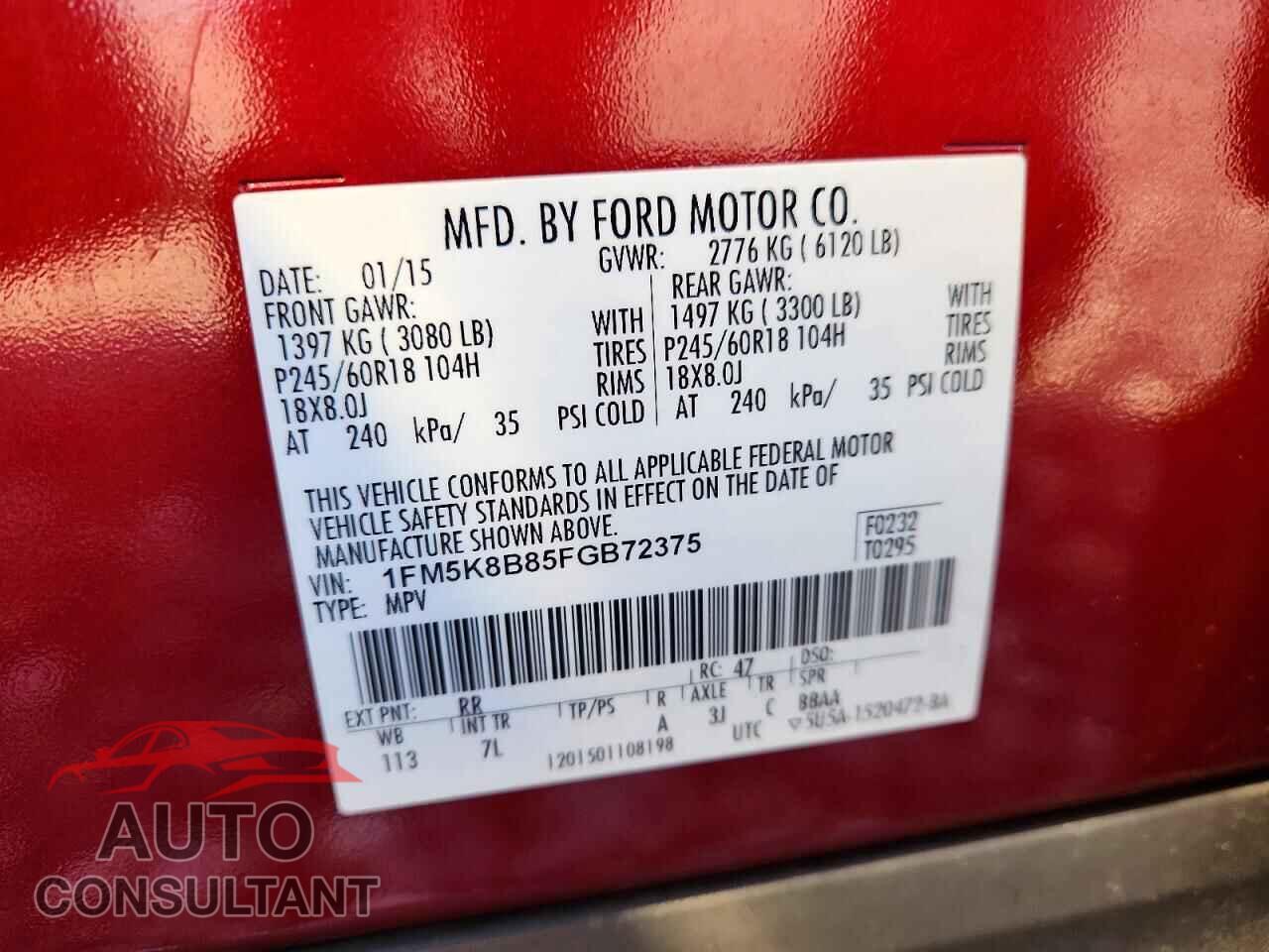 FORD EXPLORER 2015 - 1FM5K8B85FGB72375