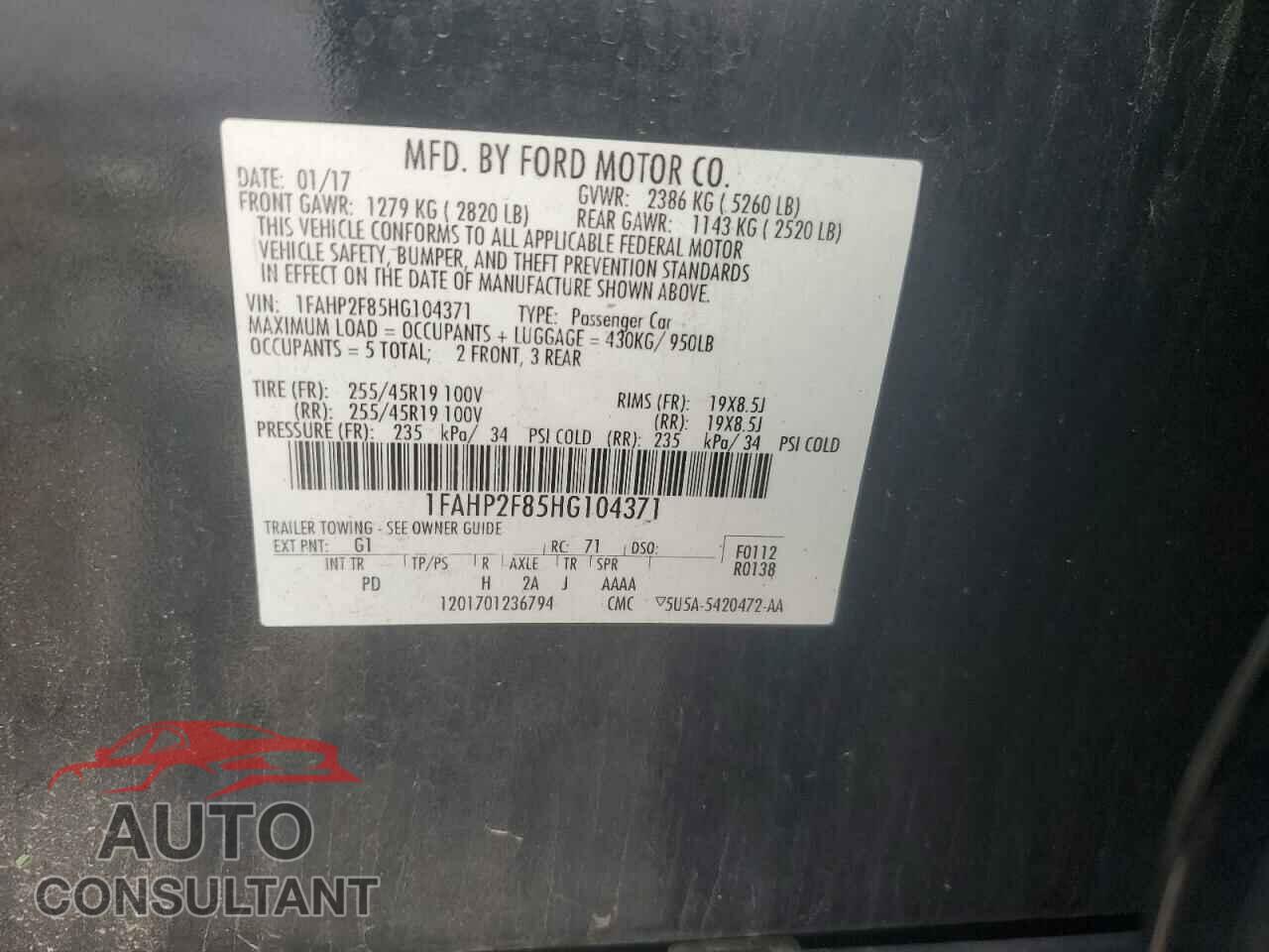 FORD TAURUS 2017 - 1FAHP2F85HG104371