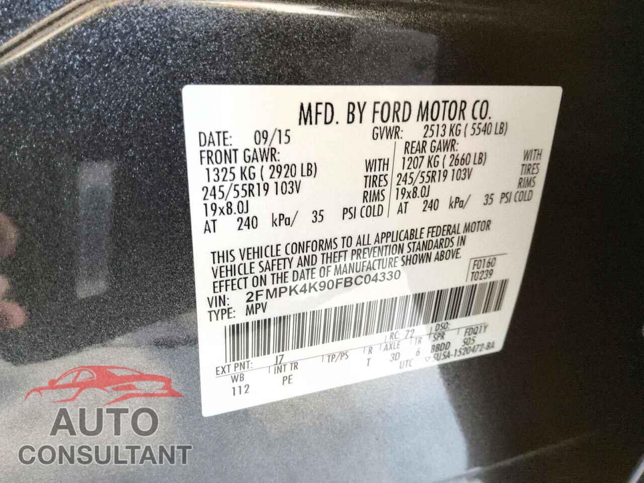 FORD EDGE 2015 - 2FMPK4K90FBC04330