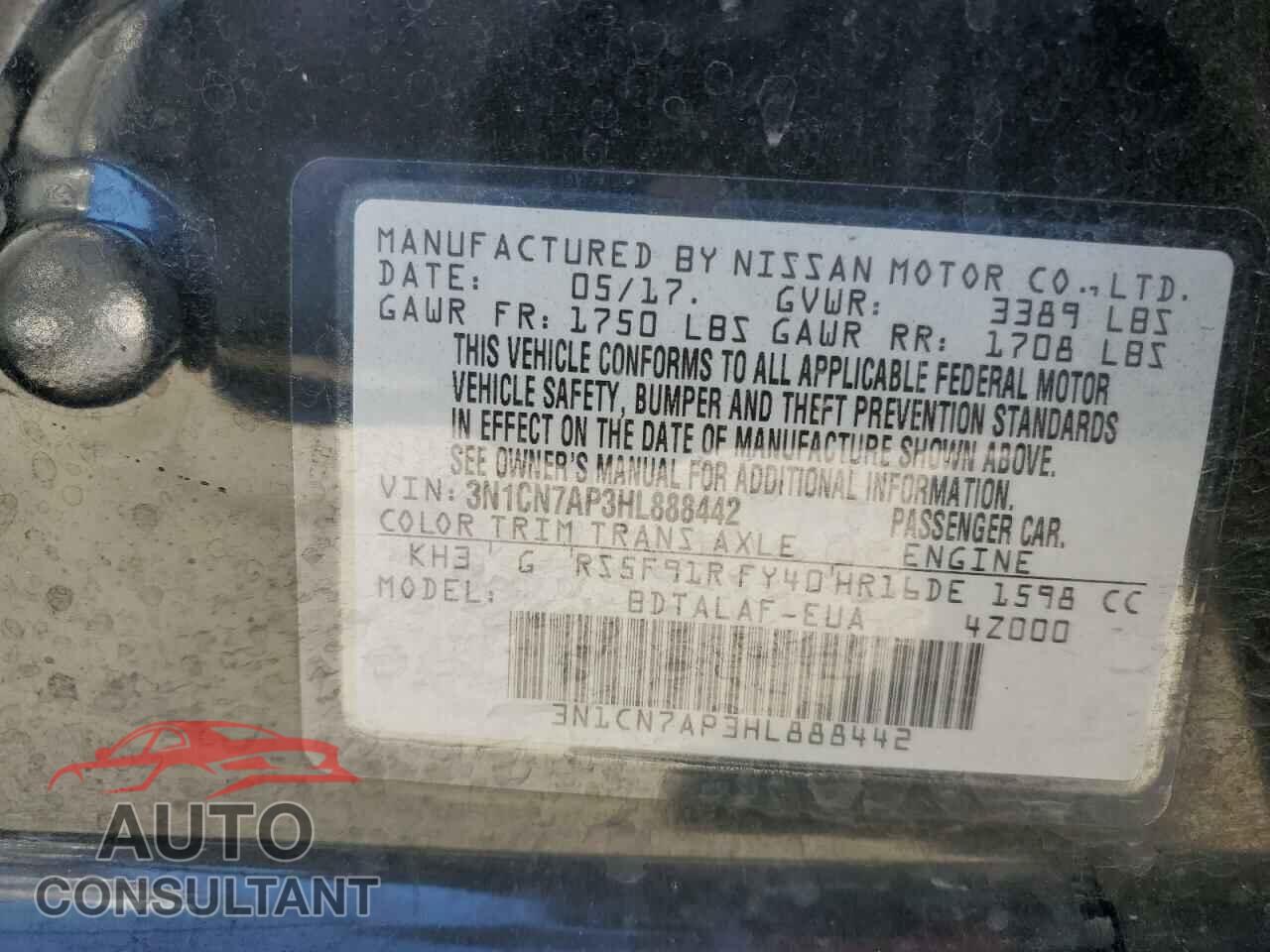 NISSAN VERSA 2017 - 3N1CN7AP3HL888442