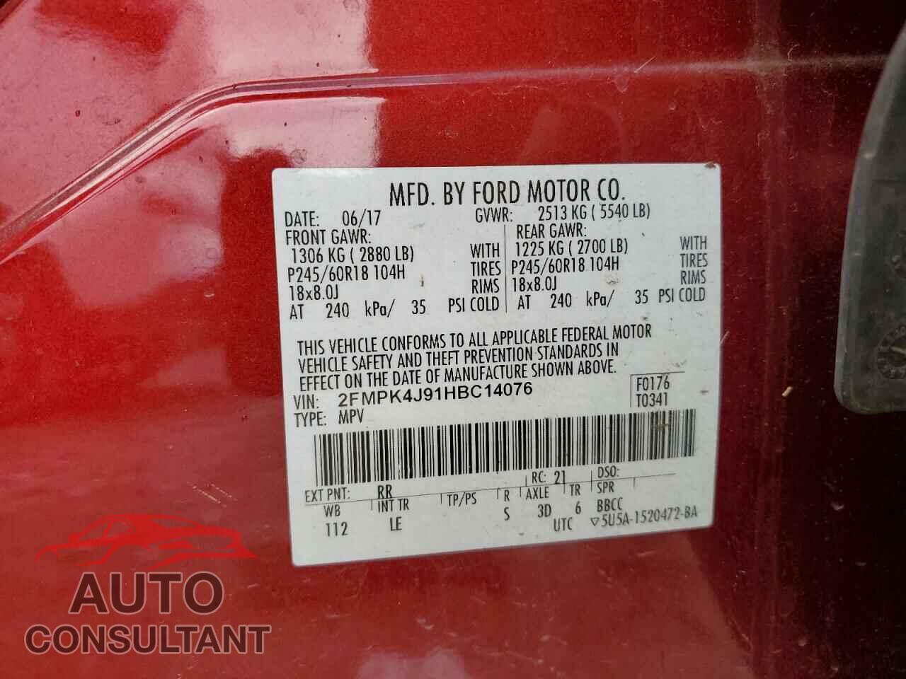 FORD EDGE 2017 - 2FMPK4J91HBC14076