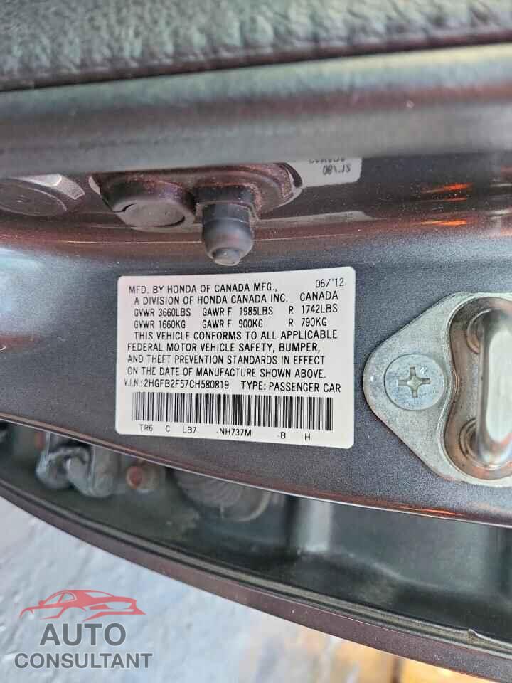 HONDA CIVIC 2012 - 2HGFB2F57CH580819