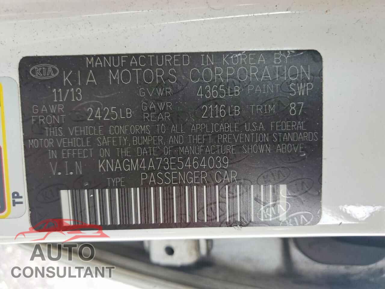 KIA OPTIMA 2014 - KNAGM4A73E5464039