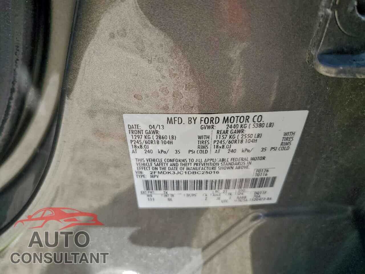 FORD EDGE 2013 - 2FMDK3JC1DBC25016