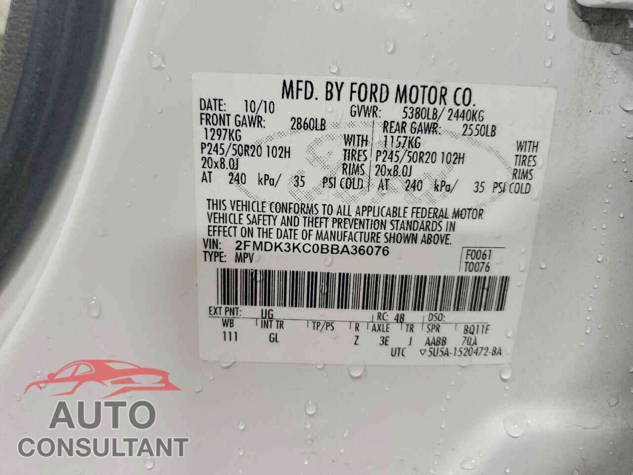 FORD EDGE 2011 - 2FMDK3KC0BBA36076
