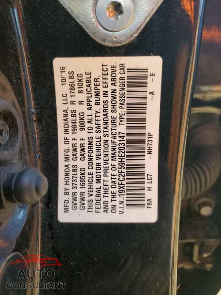 HONDA CIVIC 2017 - 19XFC2F59HE203147