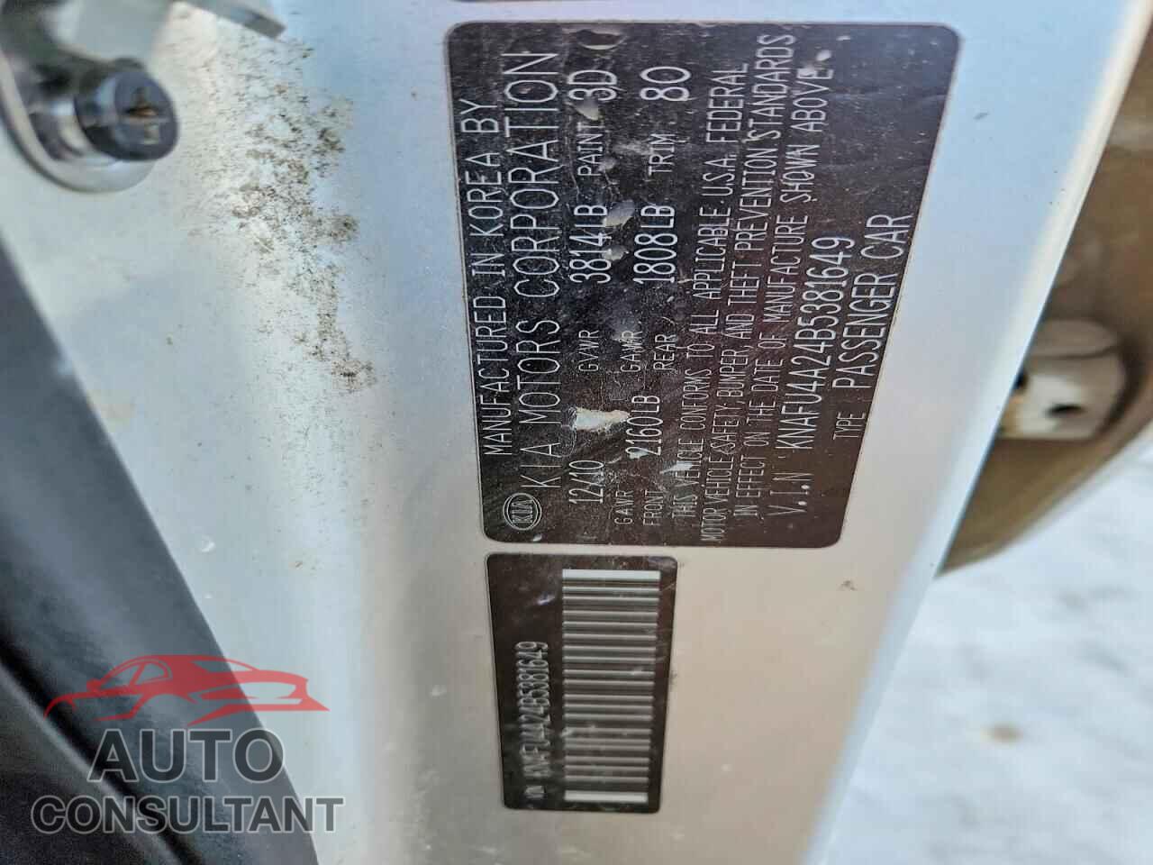 KIA FORTE 2011 - KNAFU4A24B5381649