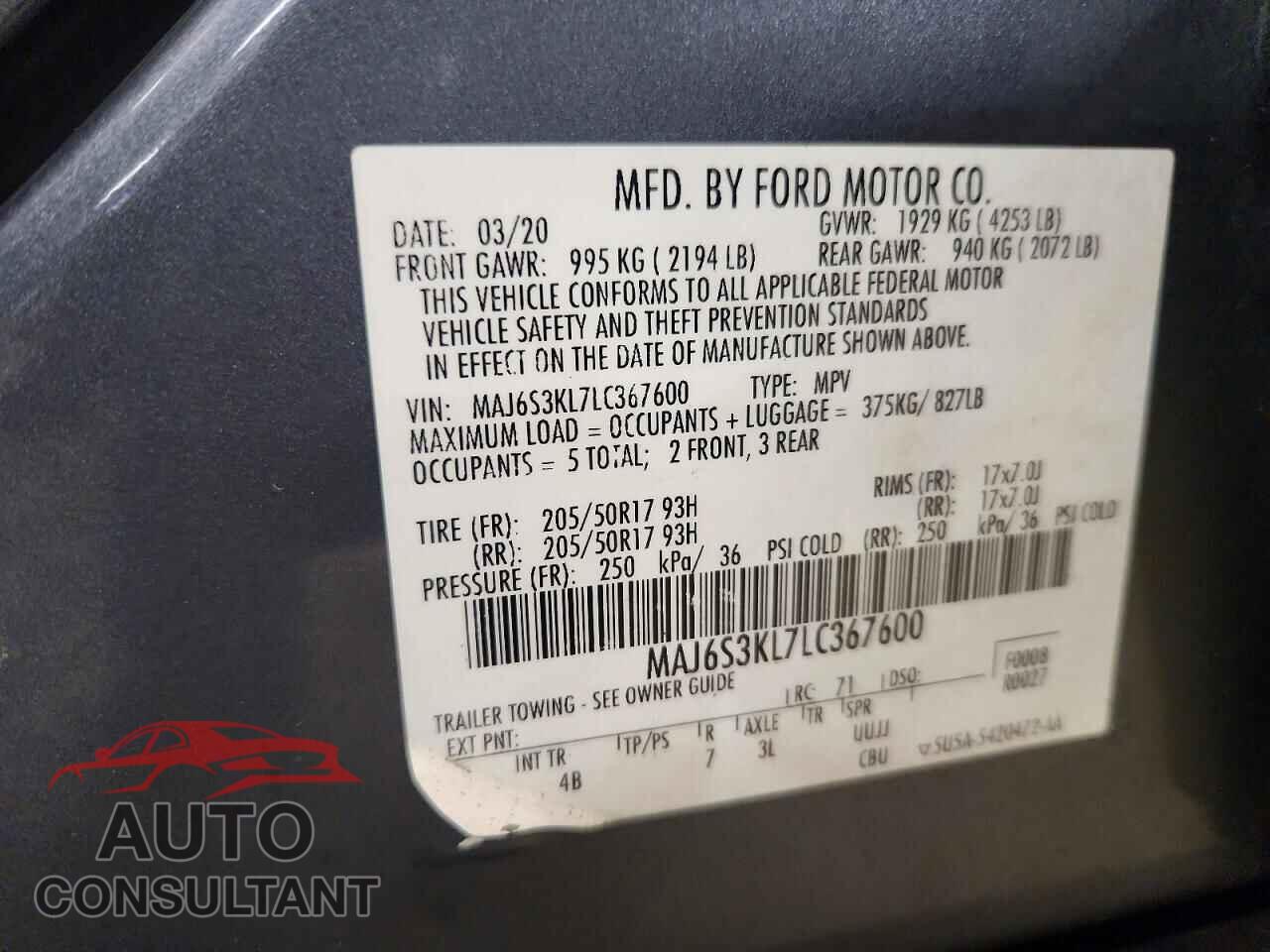 FORD ECOSPORT 2020 - MAJ6S3KL7LC367600