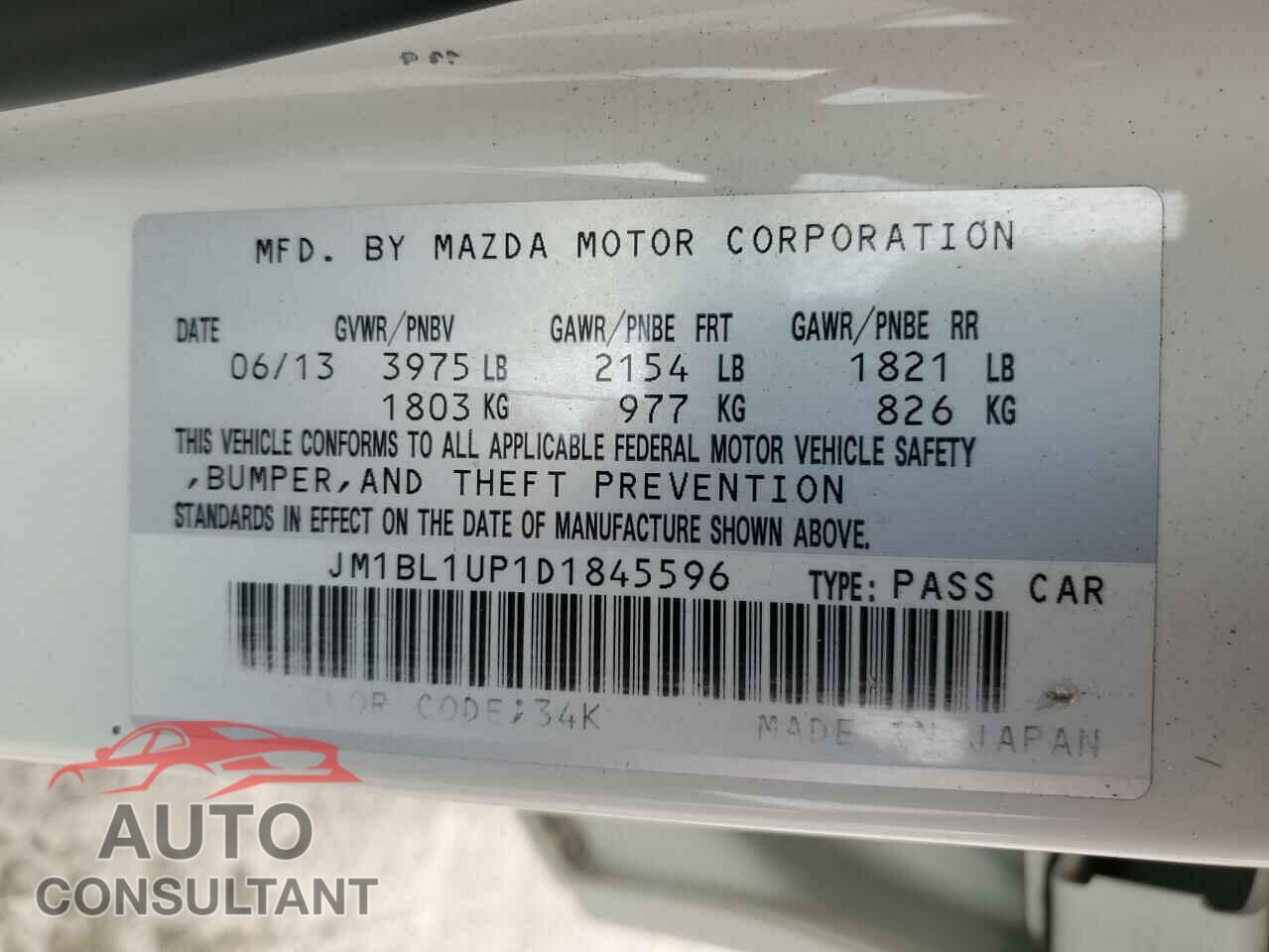 MAZDA 3 2013 - JM1BL1UP1D1845596