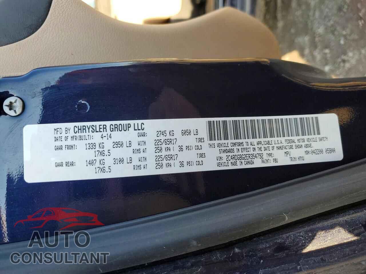DODGE CARAVAN 2014 - 2C4RDGBG2ER354792