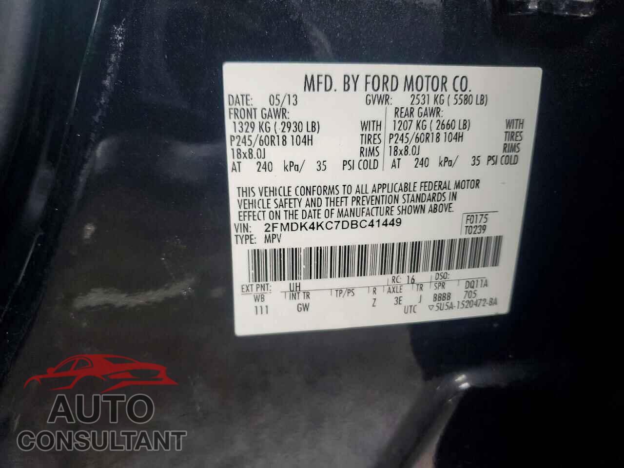 FORD EDGE 2013 - 2FMDK4KC7DBC41449
