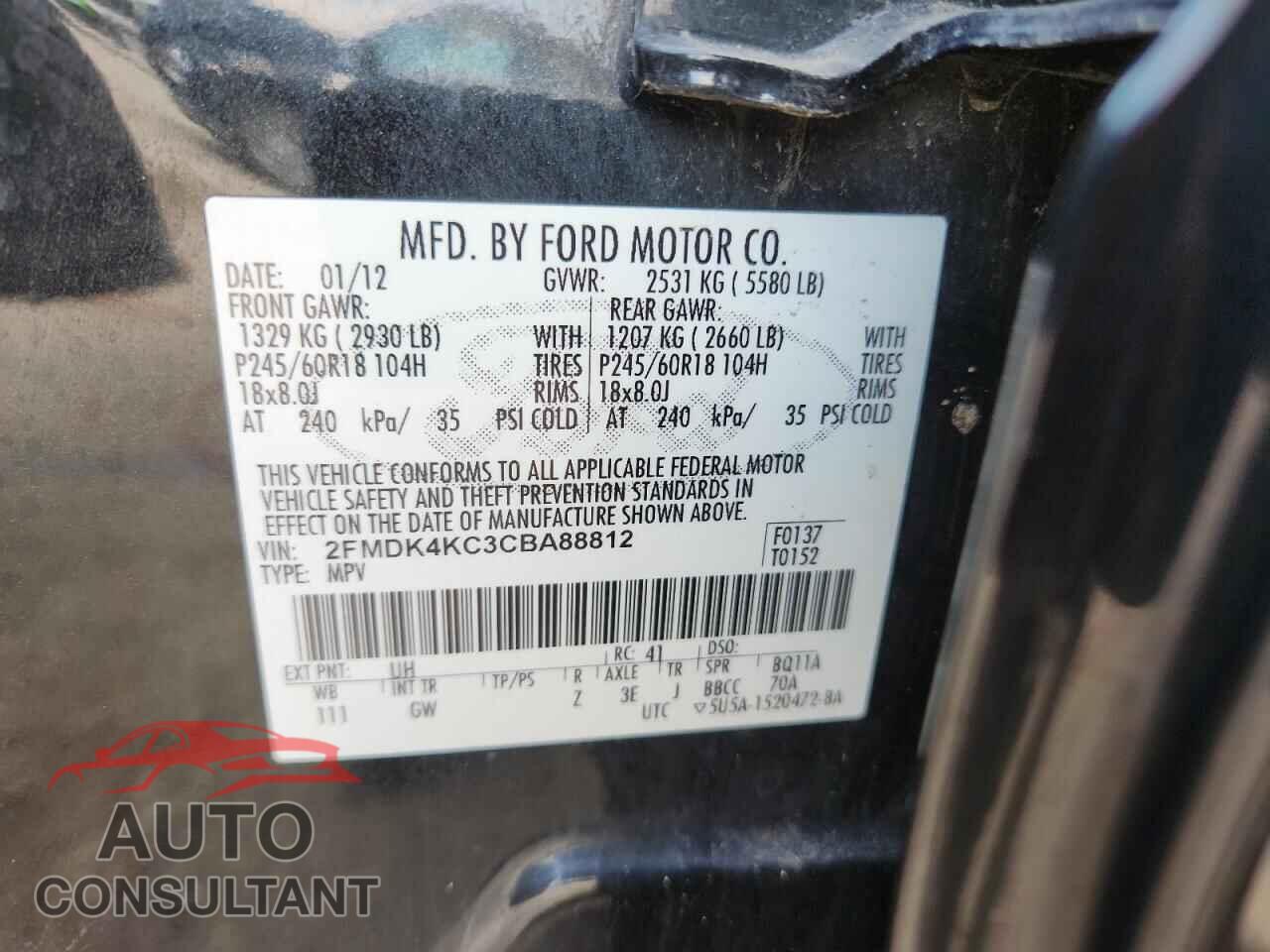 FORD EDGE 2012 - 2FMDK4KC3CBA88812