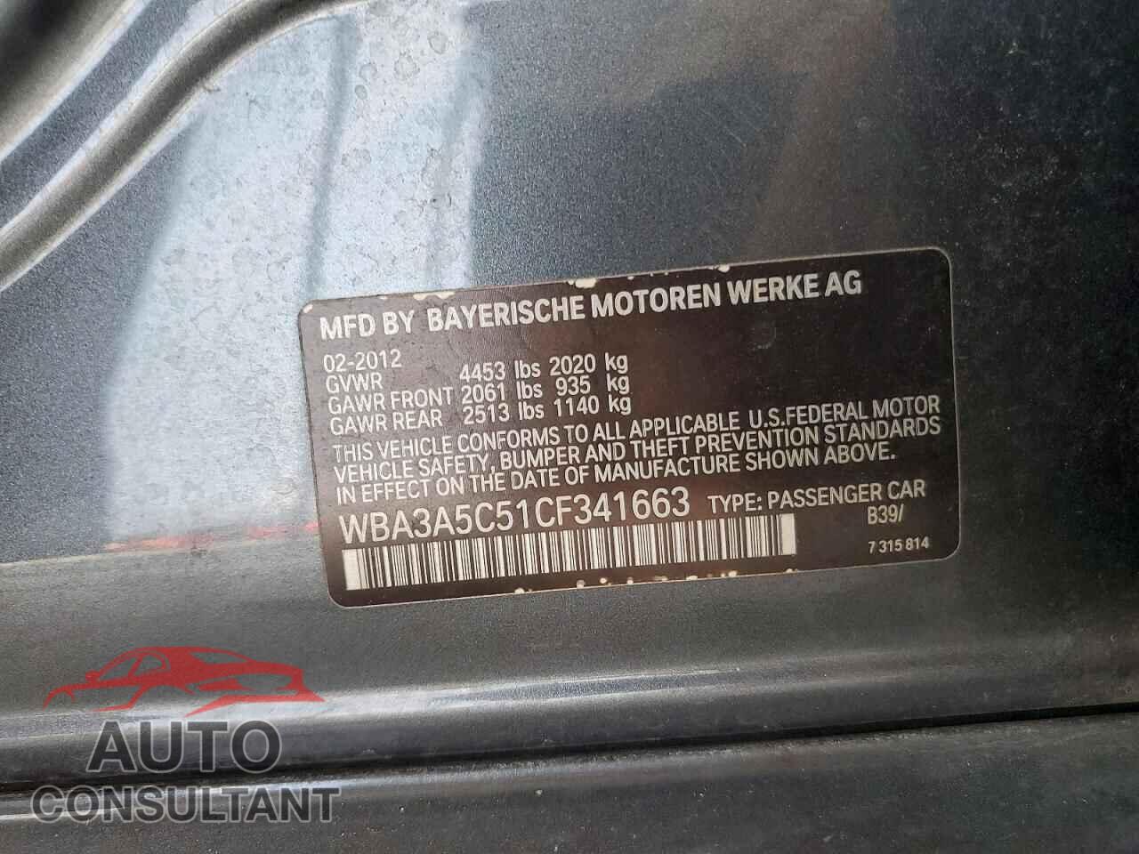 BMW 3 SERIES 2012 - WBA3A5C51CF341663