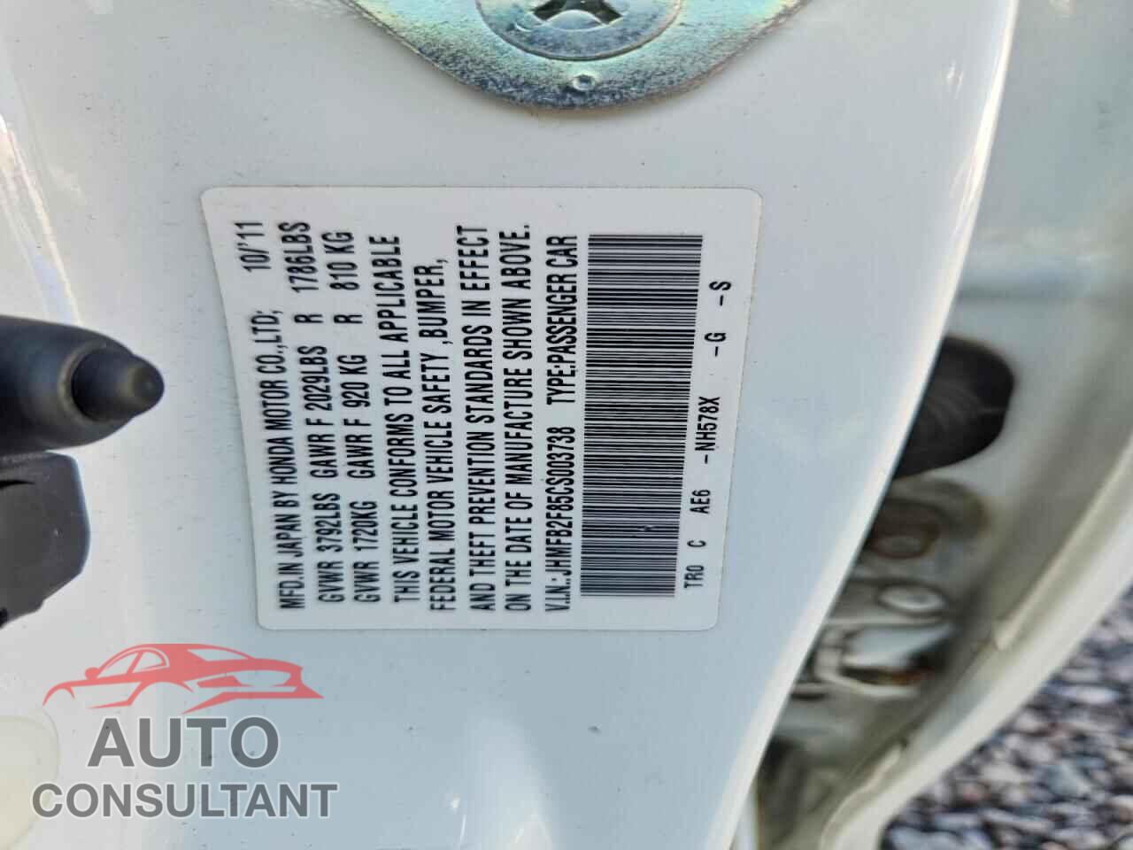 HONDA CIVIC 2012 - JHMFB2F85CS003738